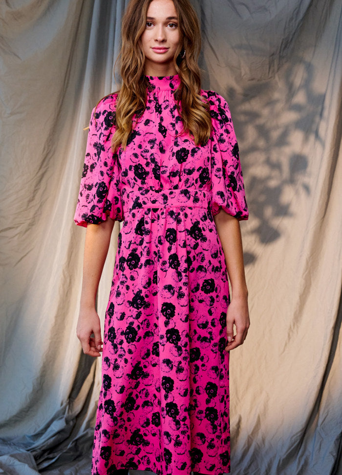 Paris Long Dress - Fuchsia Flower