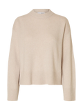 Cille Cashmere Blend Ls Knit O-Neck - Oatmeal