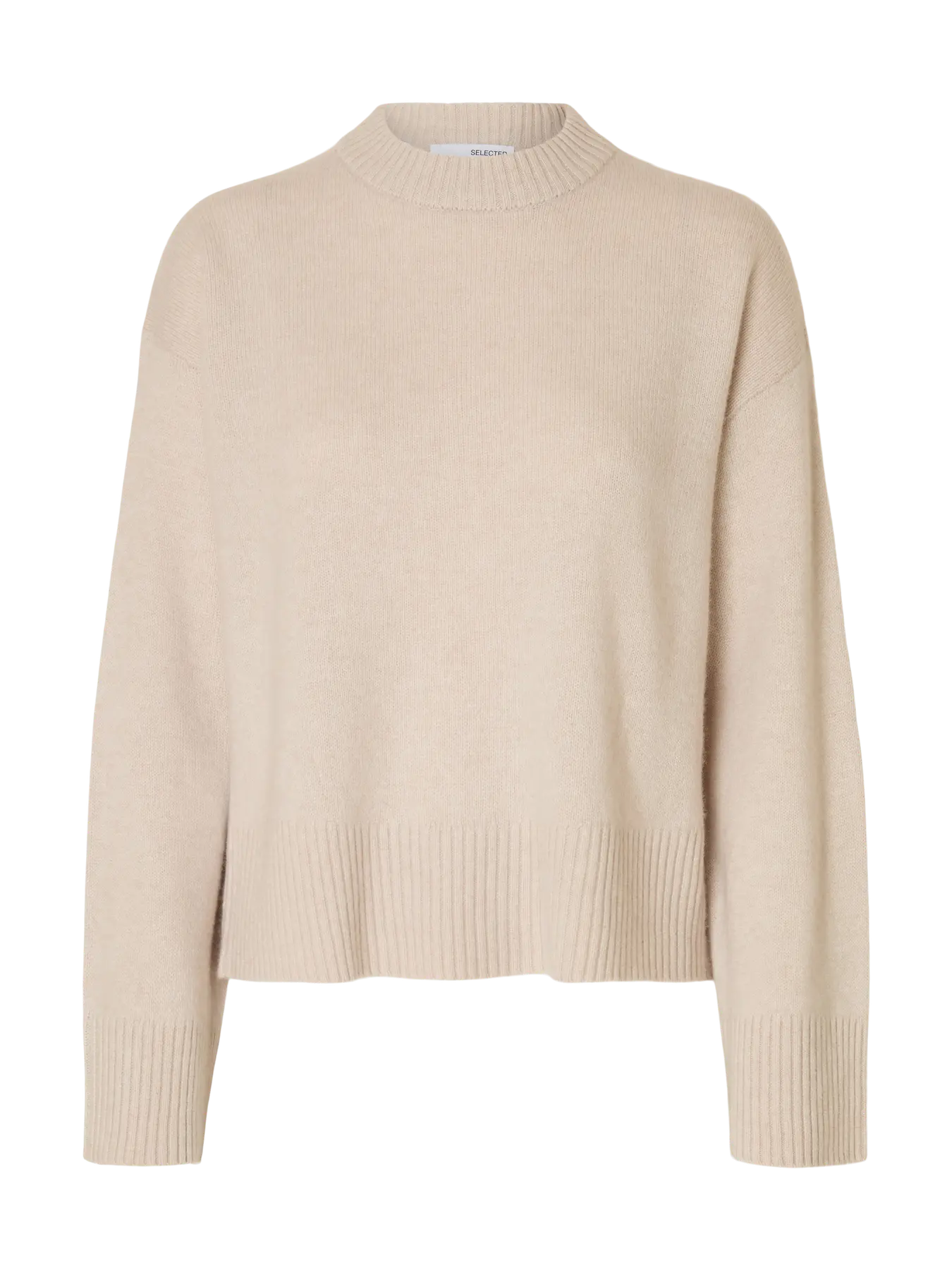 Cille Cashmere Blend Ls Knit O-Neck - Oatmeal