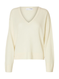 Thea Ls Knit Merino Deep V-Neck - Snow White