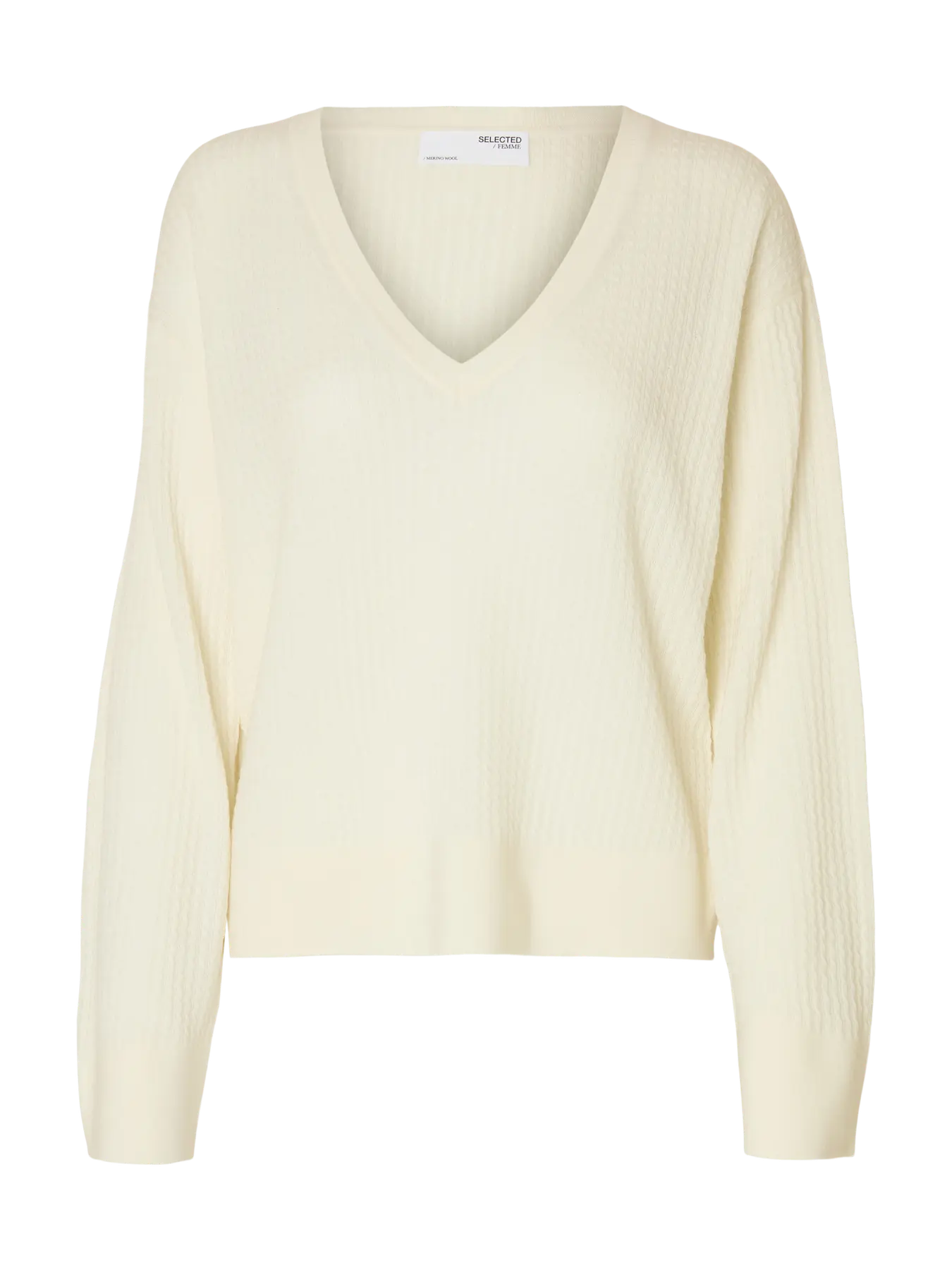 Thea Ls Knit Merino Deep V-Neck - Snow White