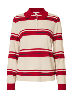 Thea Ls Knit Merino Collar Neck - Birch Savvy Red + Outer Space