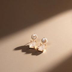 Pearl & Rose Quartz Drop Earring - Pale Gold