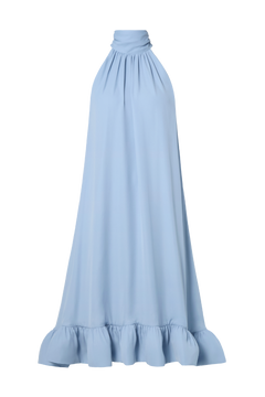Sabrina Halterneck Ruffled Midi Dress - Sky