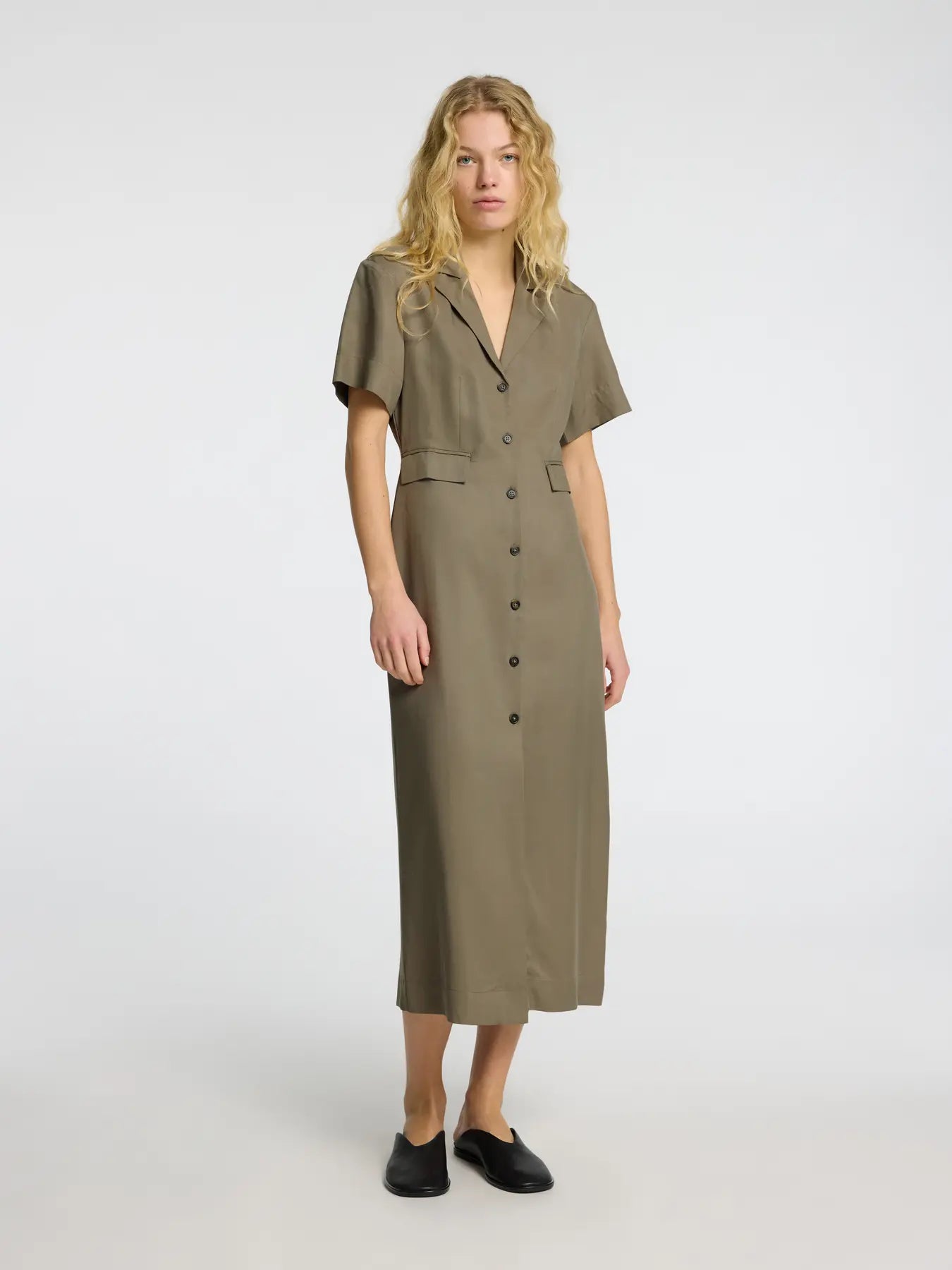Natuk Ss Buttoned Ankle Dress B - Vetiver