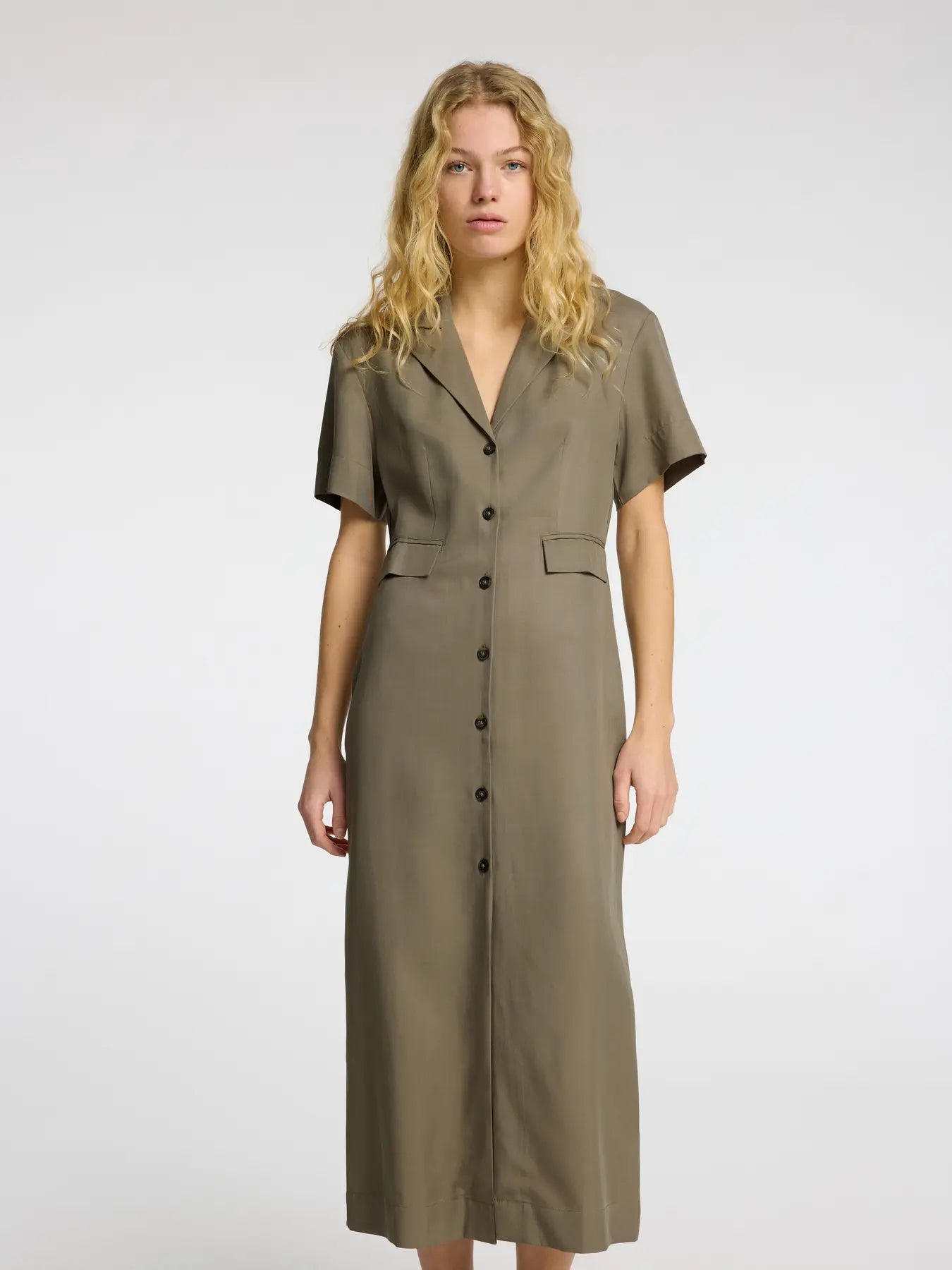 Natuk Ss Buttoned Ankle Dress B - Vetiver