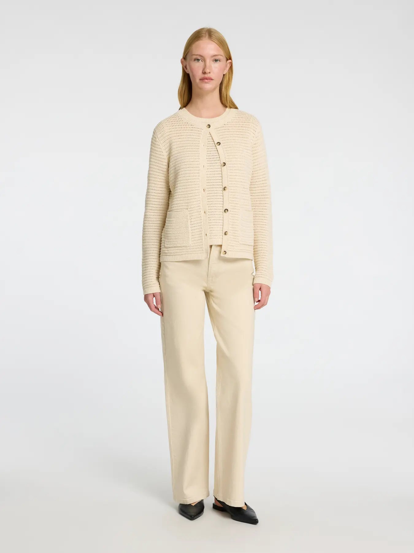 Selected Femme Alice HW Wide Long Ecru Jeans - Ecru