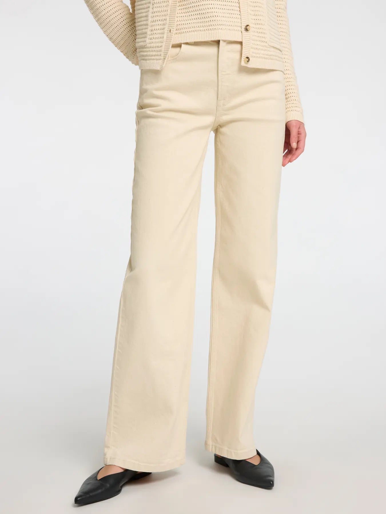 Selected Femme Alice HW Wide Long Ecru Jeans - Ecru