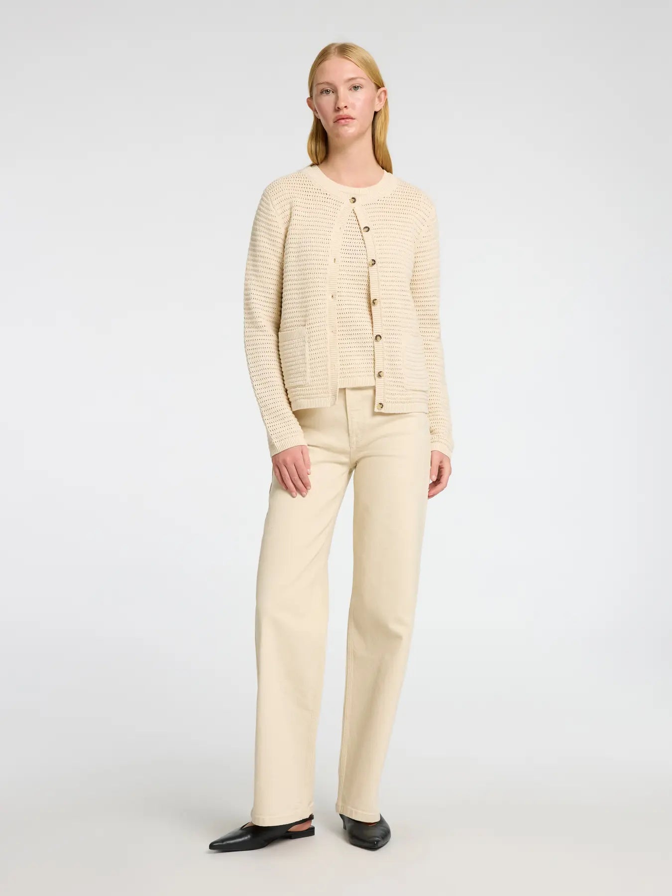 Selected Femme Alice HW Wide Long Ecru Jeans - Ecru