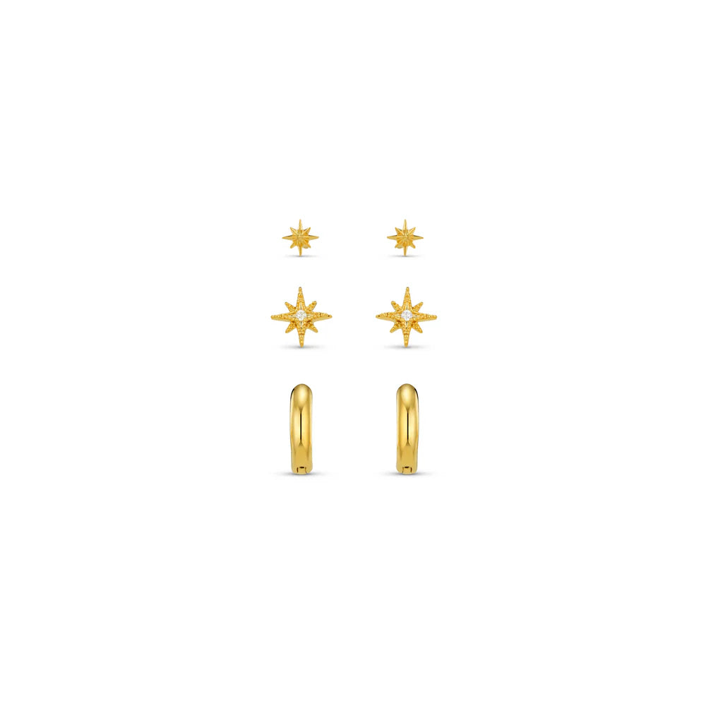 Starburst & Micro Hoop Pack - Pale Gold