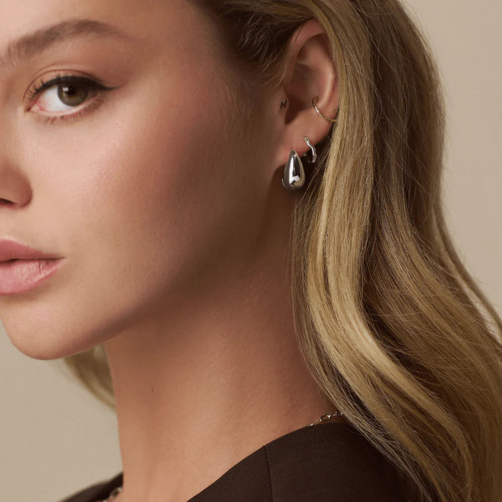 Polished Domed Taper Hoop - Silver