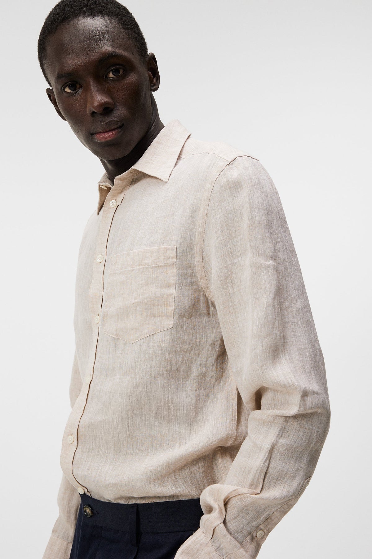 Linen Melange Ls Slim Shirt - Safari Beige