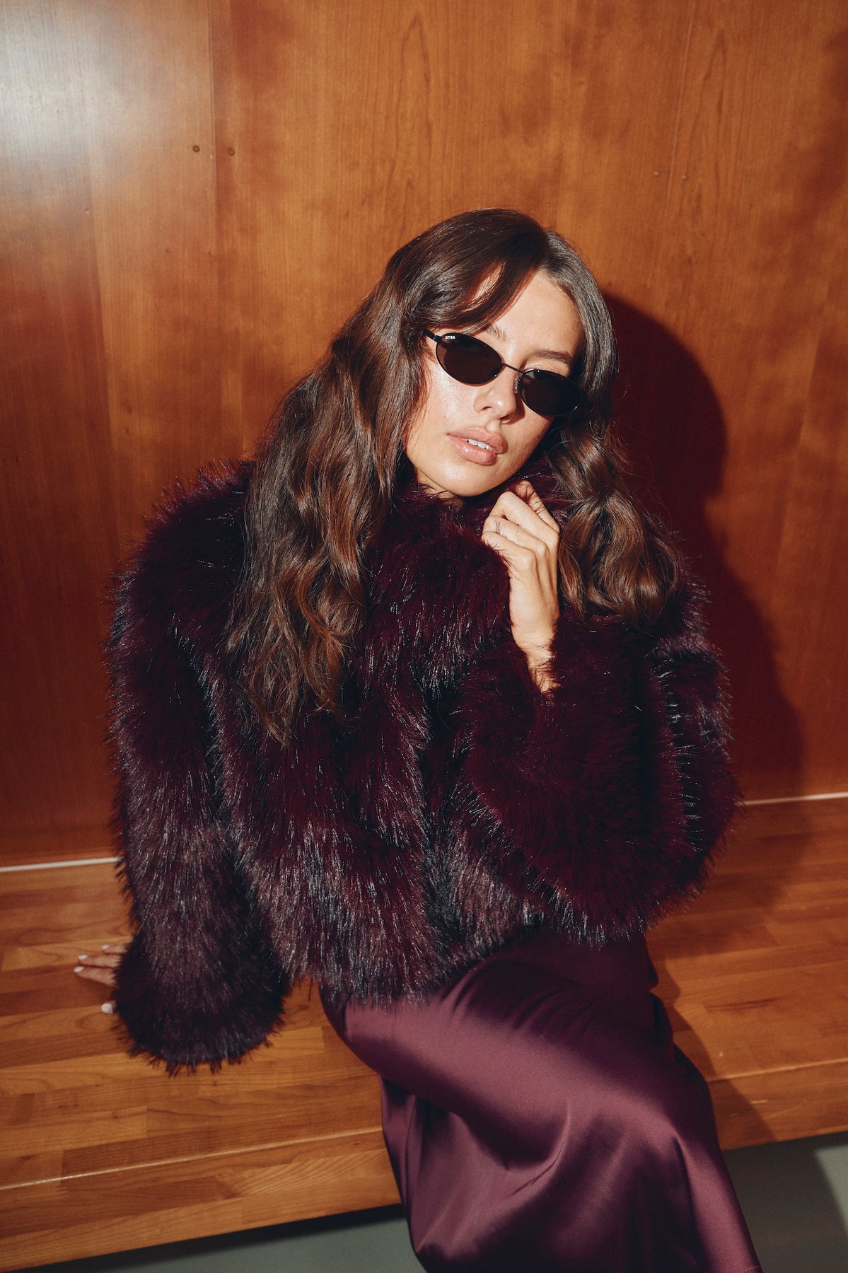 Faux Fur Crop Jacket - Zinfandel