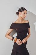 Althena Off Shoulder Stickad Midiklänning - Chokladbrun