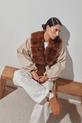 Faux Fur Collar Jacket - Cement