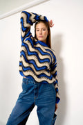 Panama Knit Sweater - Electric Blue/Sand/Black Mix