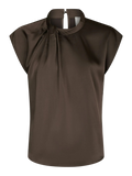 Fleur Drapy Satin Blouse - Dark Brown
