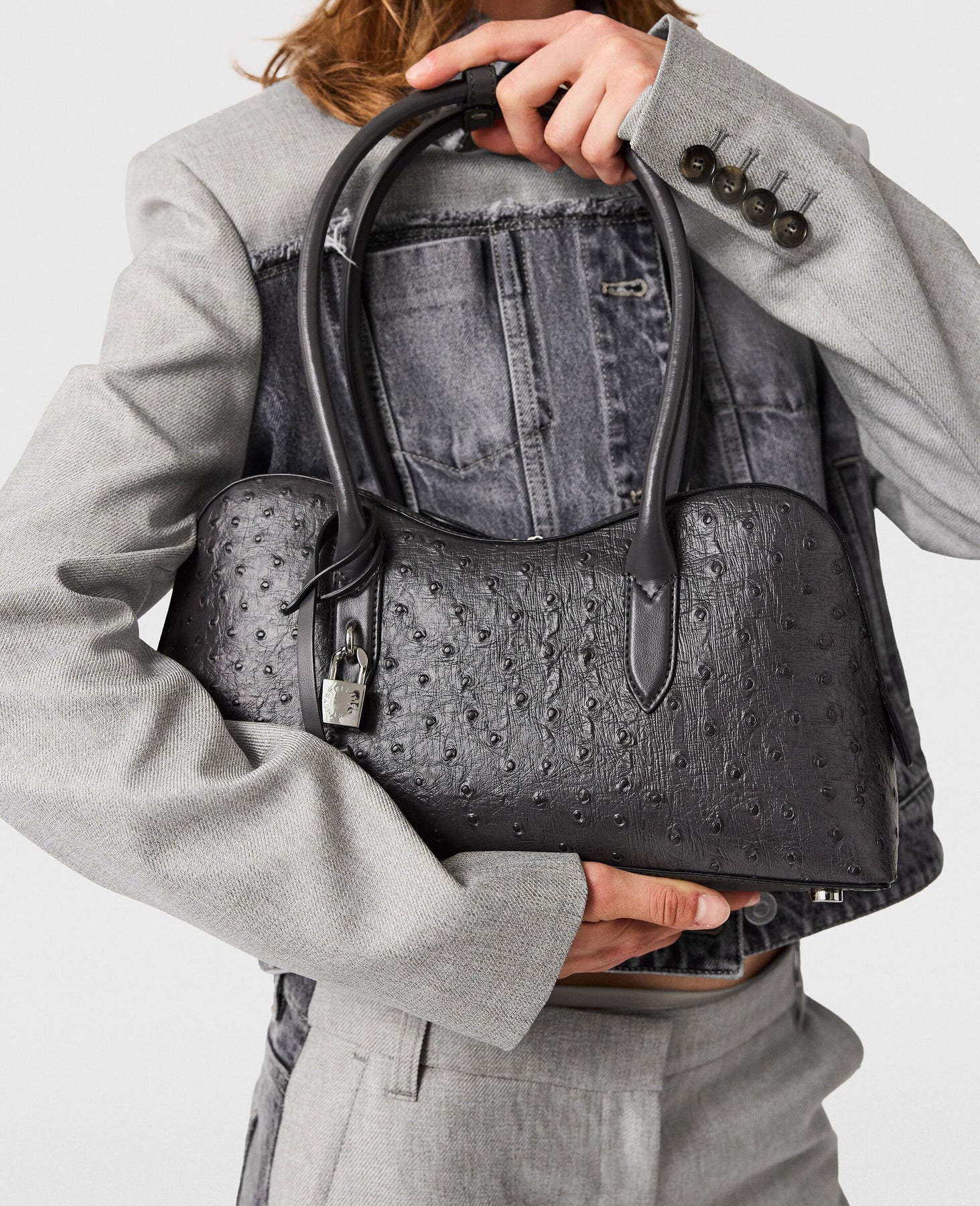 Ryder Ostrich Shoulder Bag - Slate