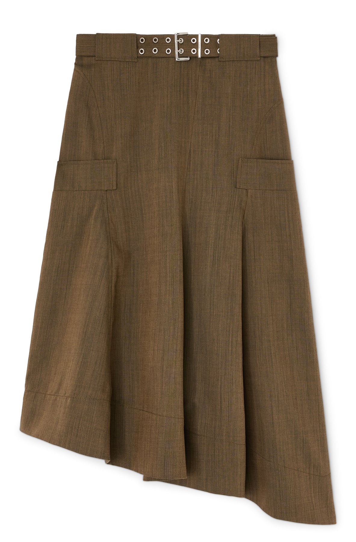 Light Wool Melange Belted Asymmetric Skirt