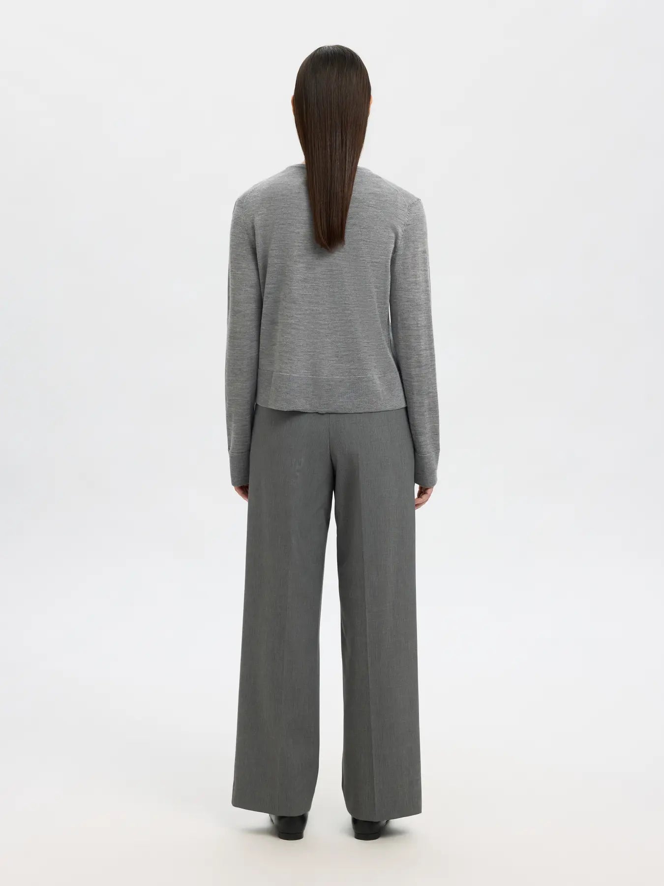 Thea LS Knit Merino Cardigan - Medium Grey Melange