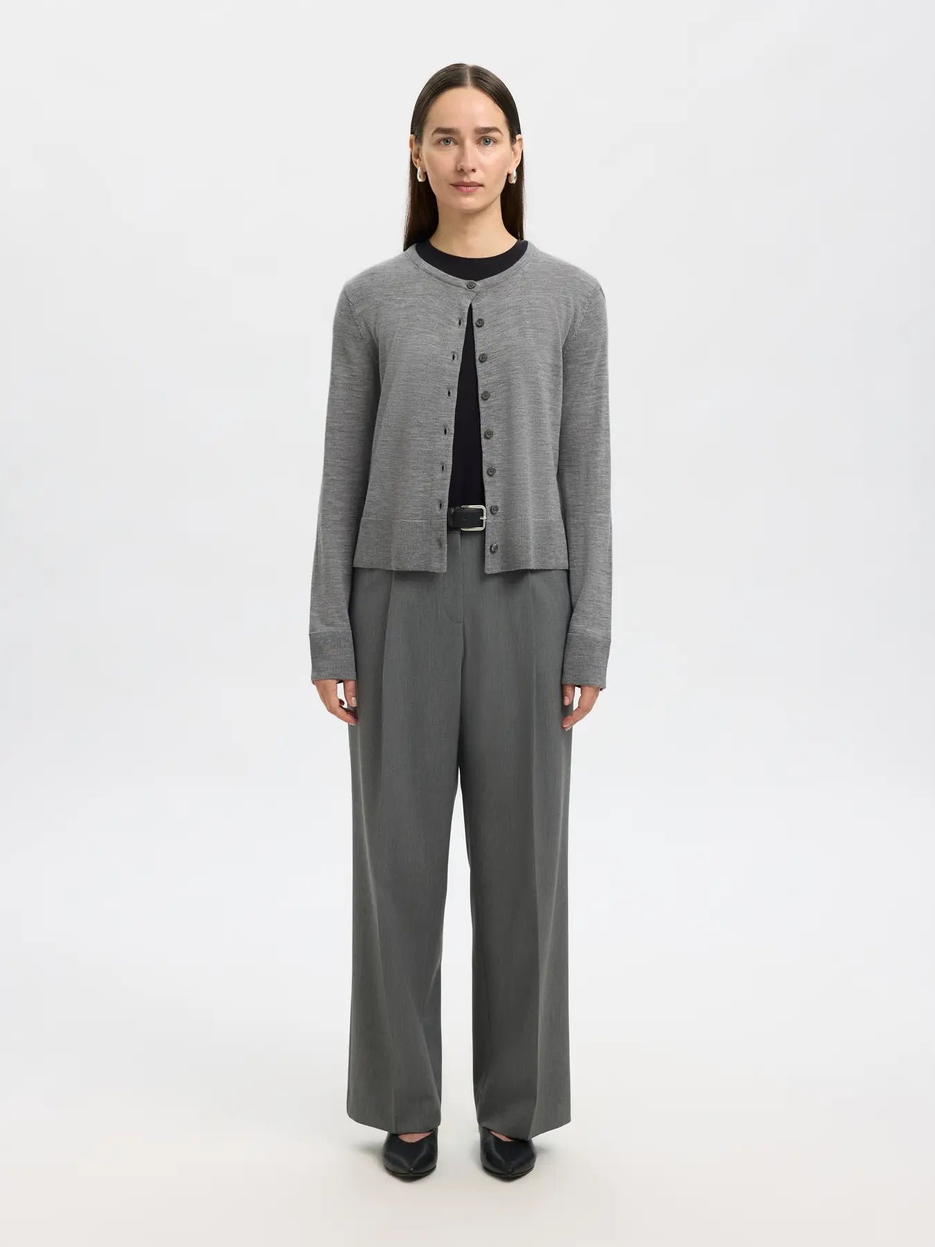 Thea LS Knit Merino Cardigan - Medium Grey Melange