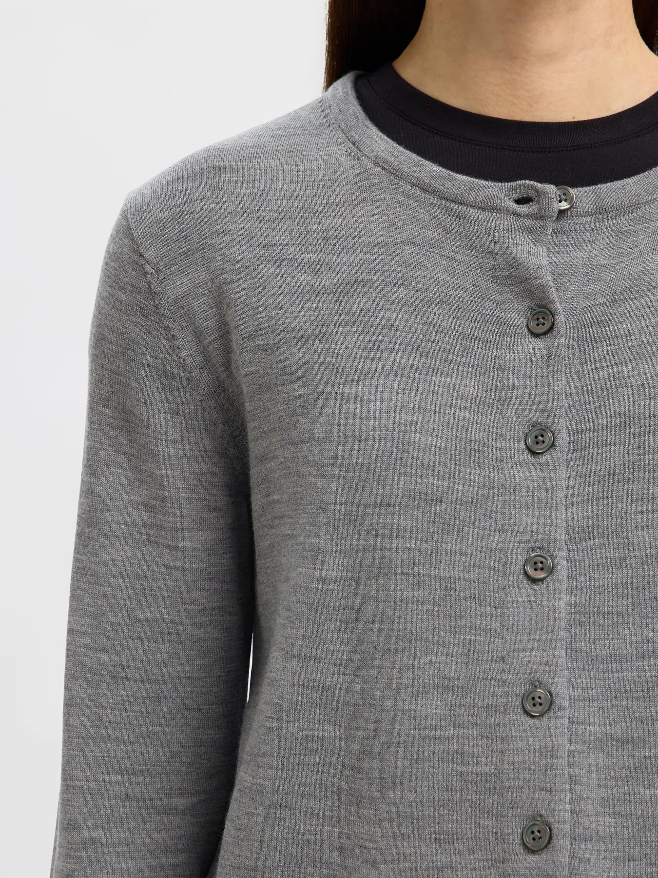 Thea LS Knit Merino Cardigan - Medium Grey Melange