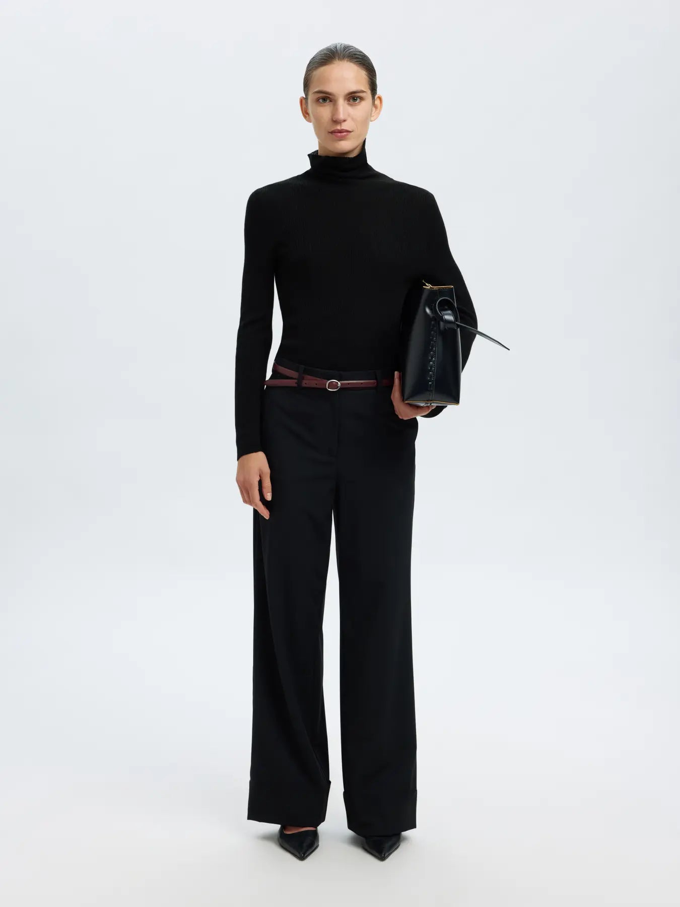 Ingrid Ls Knit Wool Blend Roll Neck - Svart