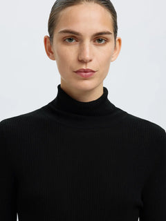 Ingrid Ls Knit Wool Blend Roll Neck - Black