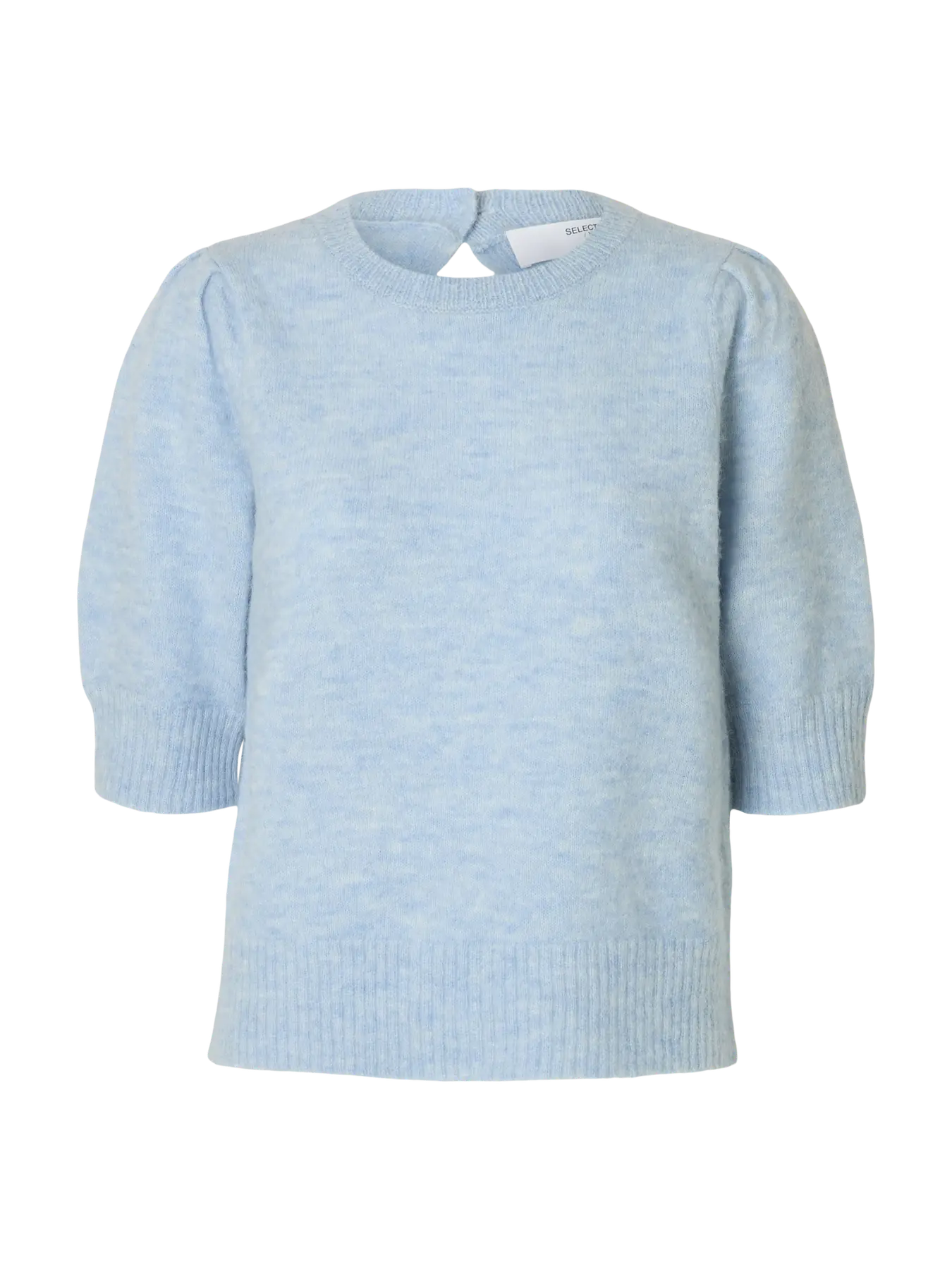 Lulu Ss Open Back Knit O-Neck - Cashmere Blue