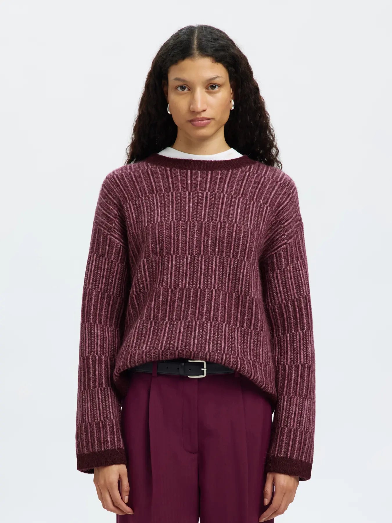 Alva Ls Knit Stripe O-Neck - Fig