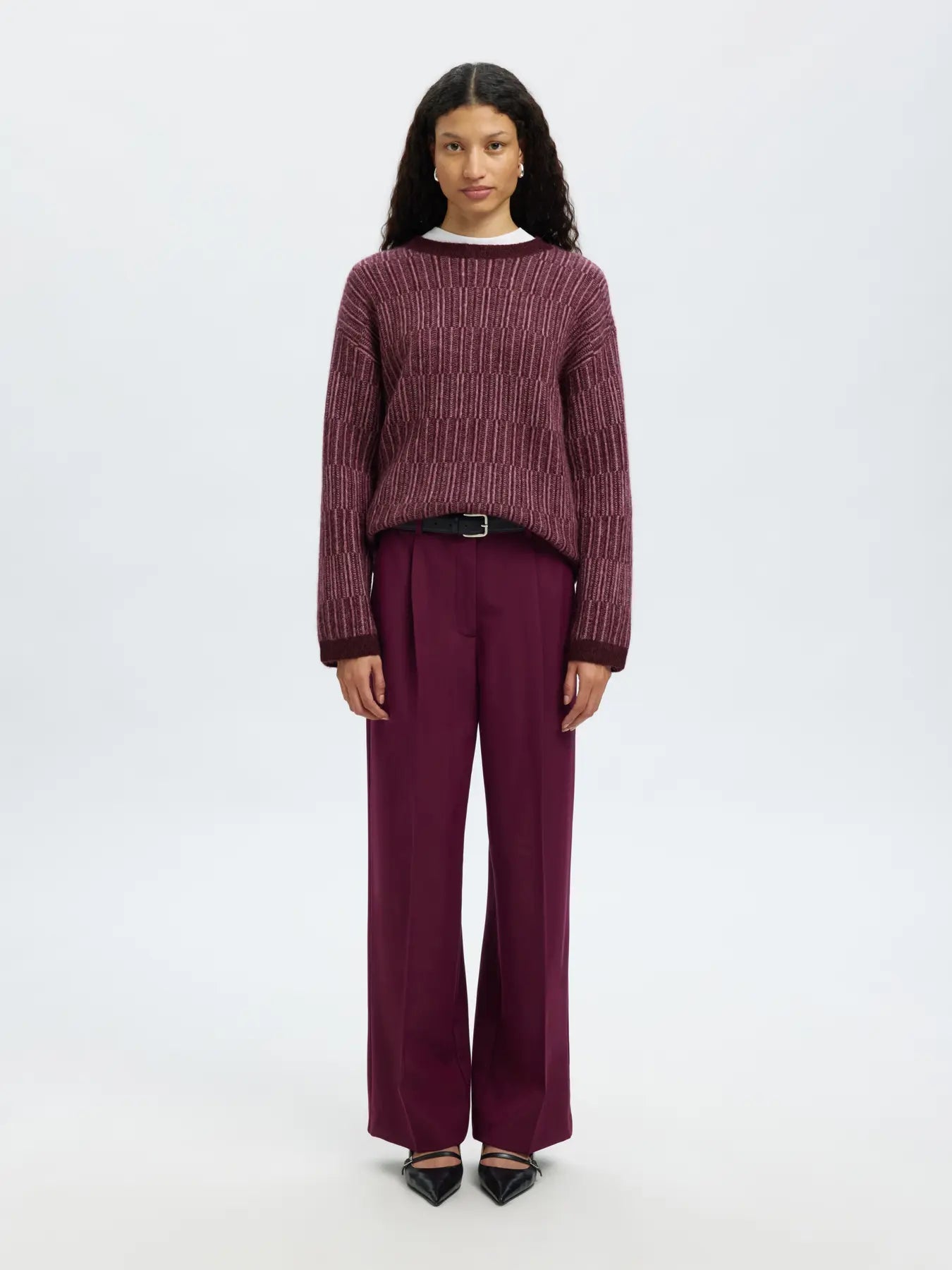 Alva Ls Knit Stripe O-Neck - Fig