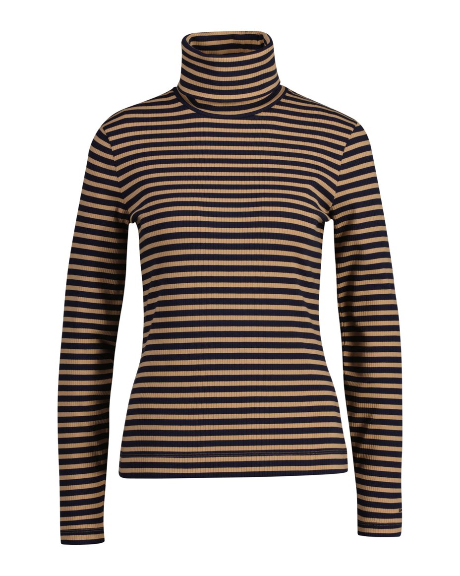 GANT Slim Striped Rib Turtleneck - Caramel Beige