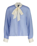 Reg Striped Contrast Bow Blouse - Clear Sky