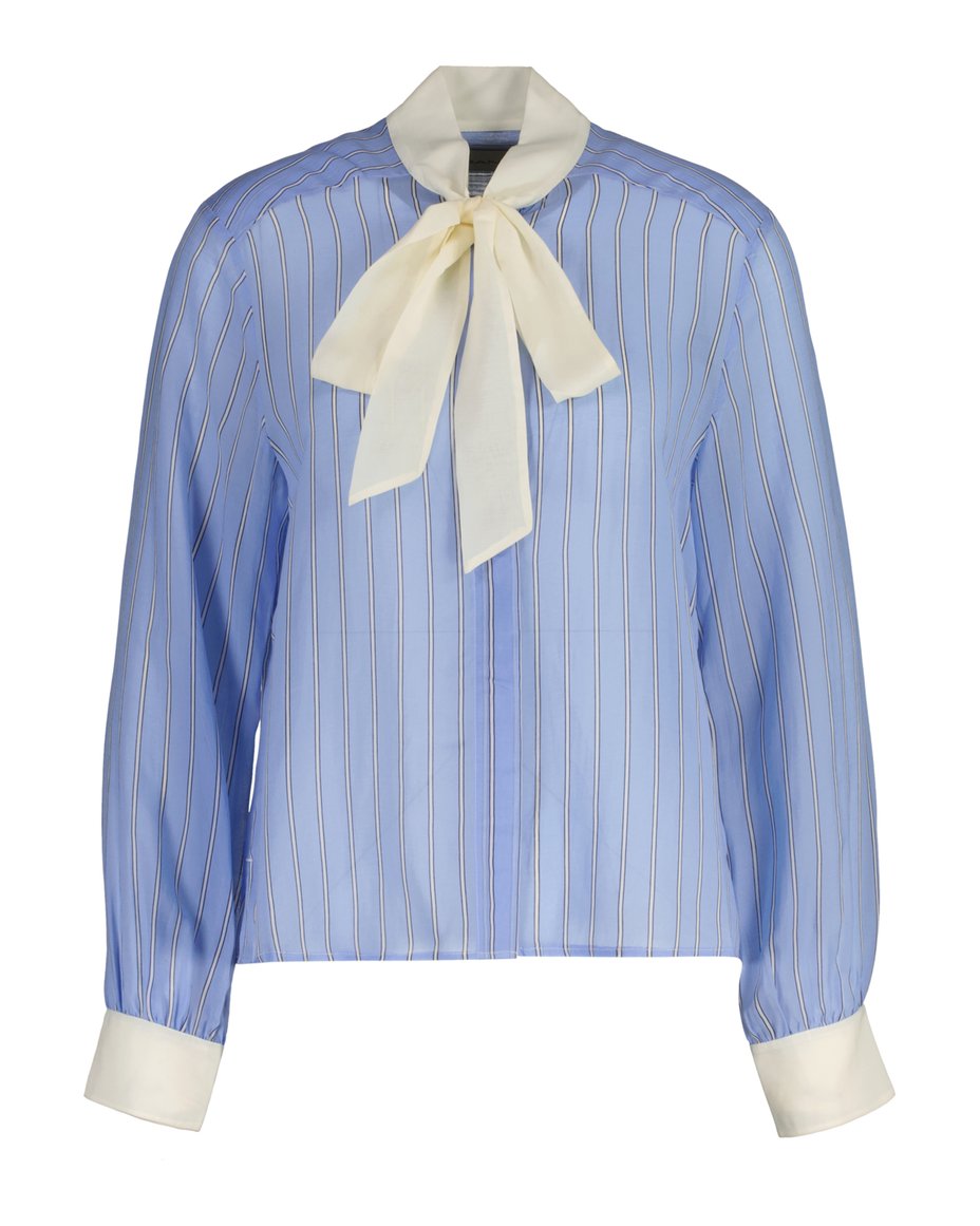 Reg Striped Contrast Bow Blouse - Clear Sky