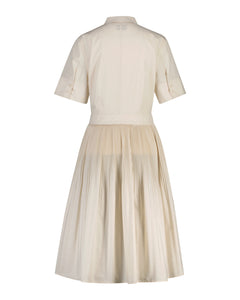 Ctn Pleated Ss Shirt Dress - Creamed White