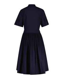 Ctn Pleated Ss Shirt Dress - Evening Blue