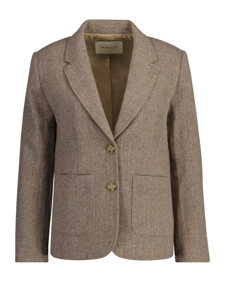 Reg Herringbone Short Blazer - Caramel Beige