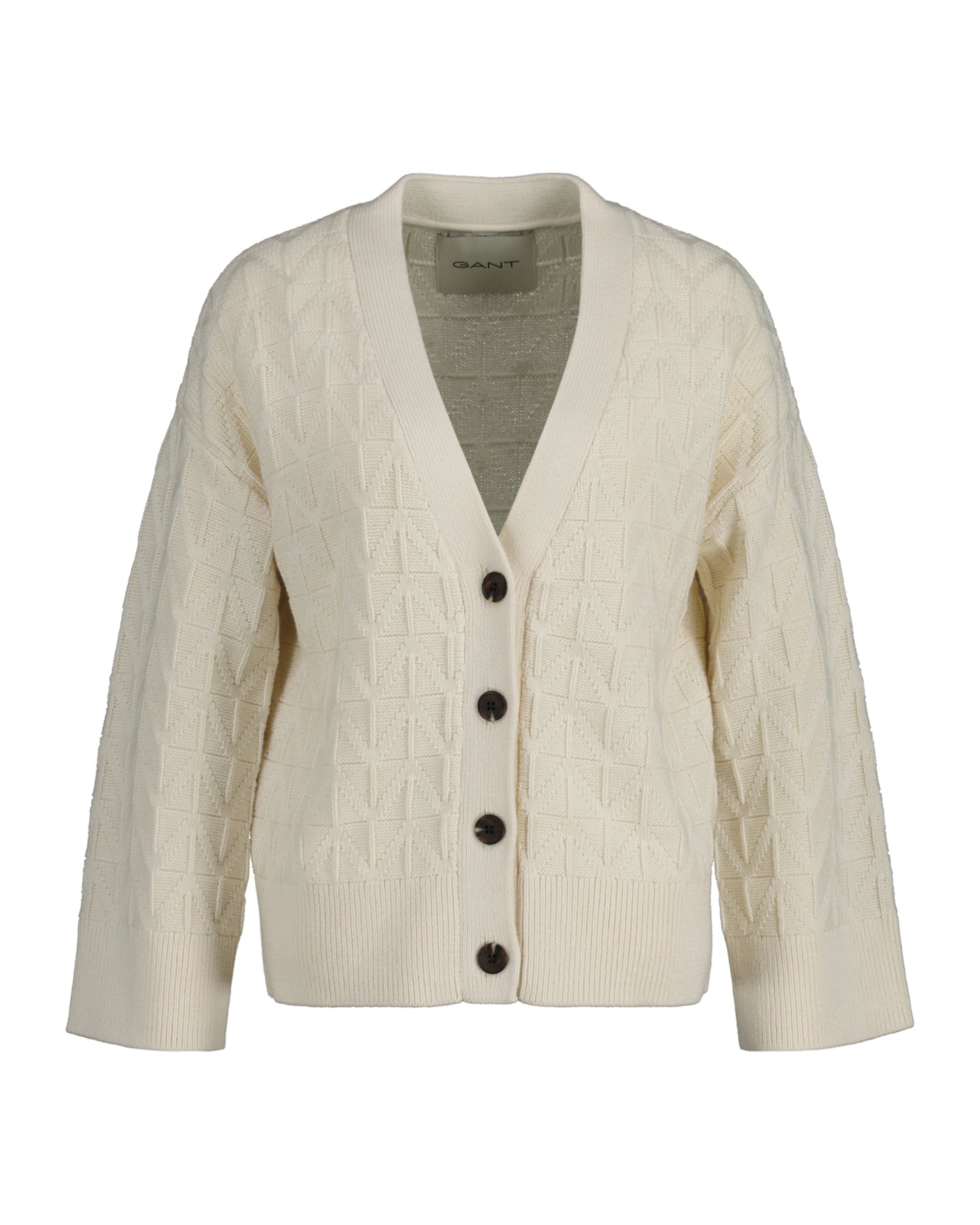 Herringbone V-Neck Cardigan - Cream