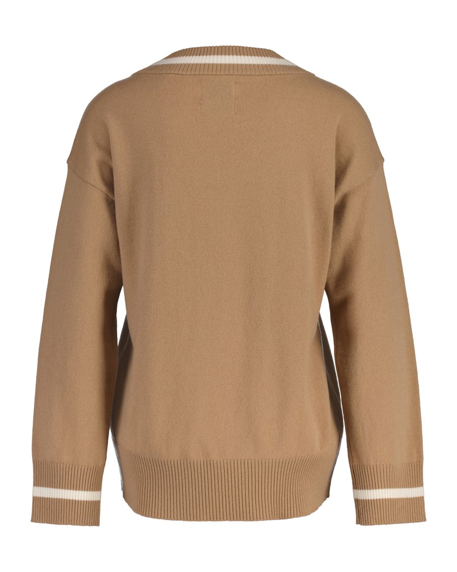 Superfine Lambswool Cont V-Neck - Caramel Beige
