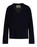 Wide Ribbed Wool V-Neck - Evening Blue