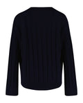 Wide Ribbed Wool V-Neck - Evening Blue