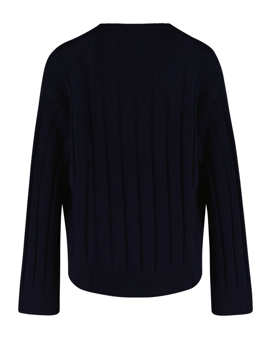 Wide Ribbed Wool V-Neck - Evening Blue