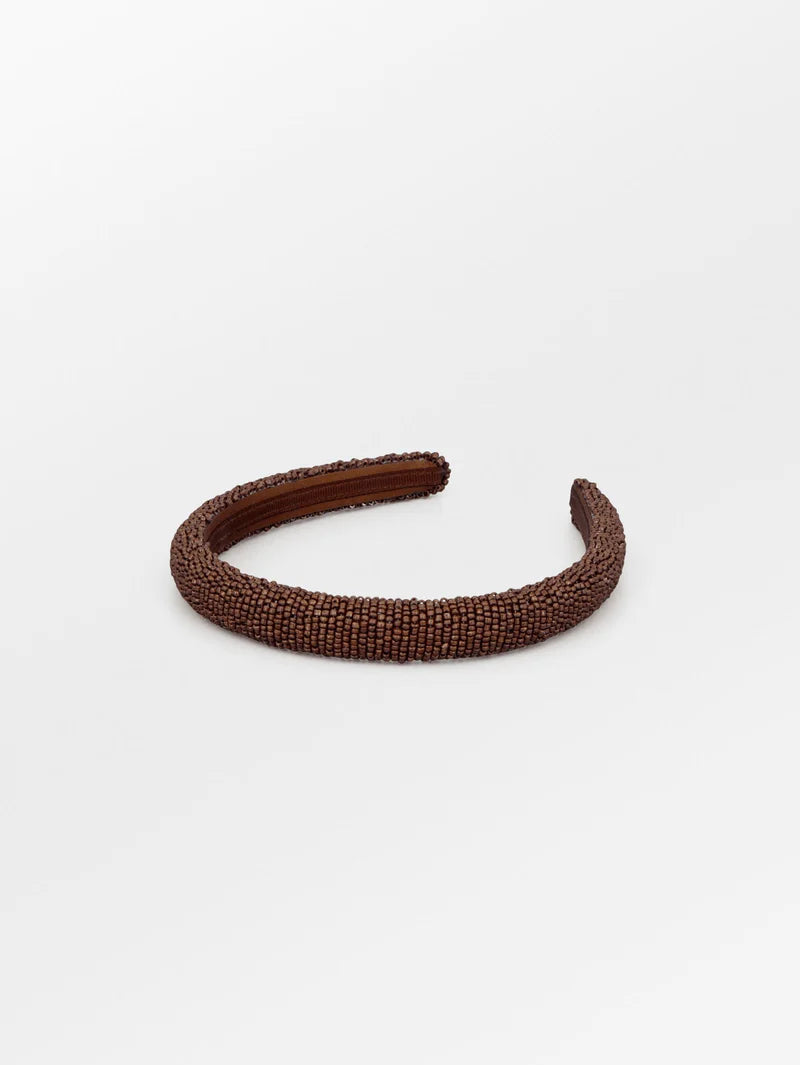 Solid Slim Beaded Diadem - Acorn Brown