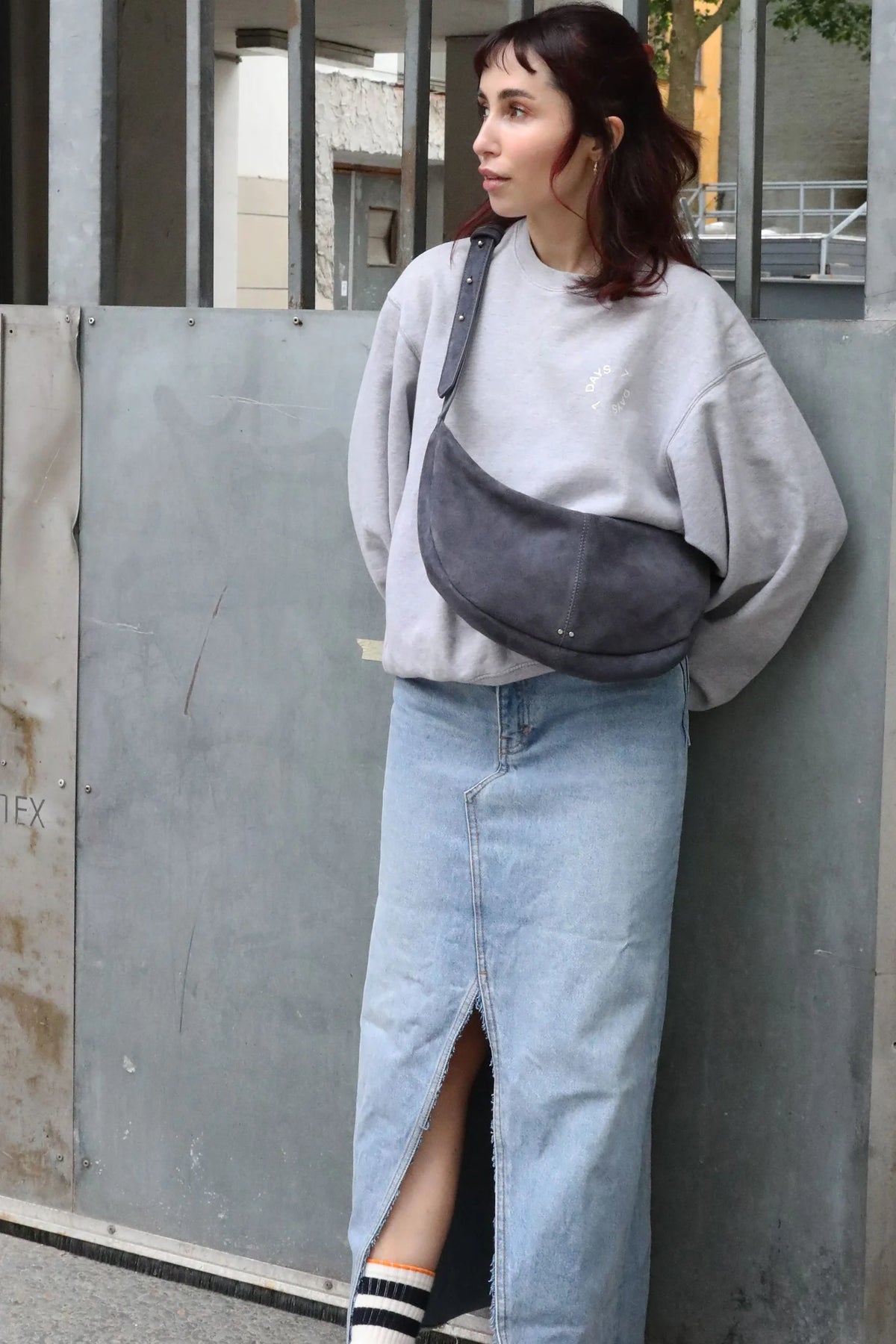 Suede Moon Bag - Dark Blue