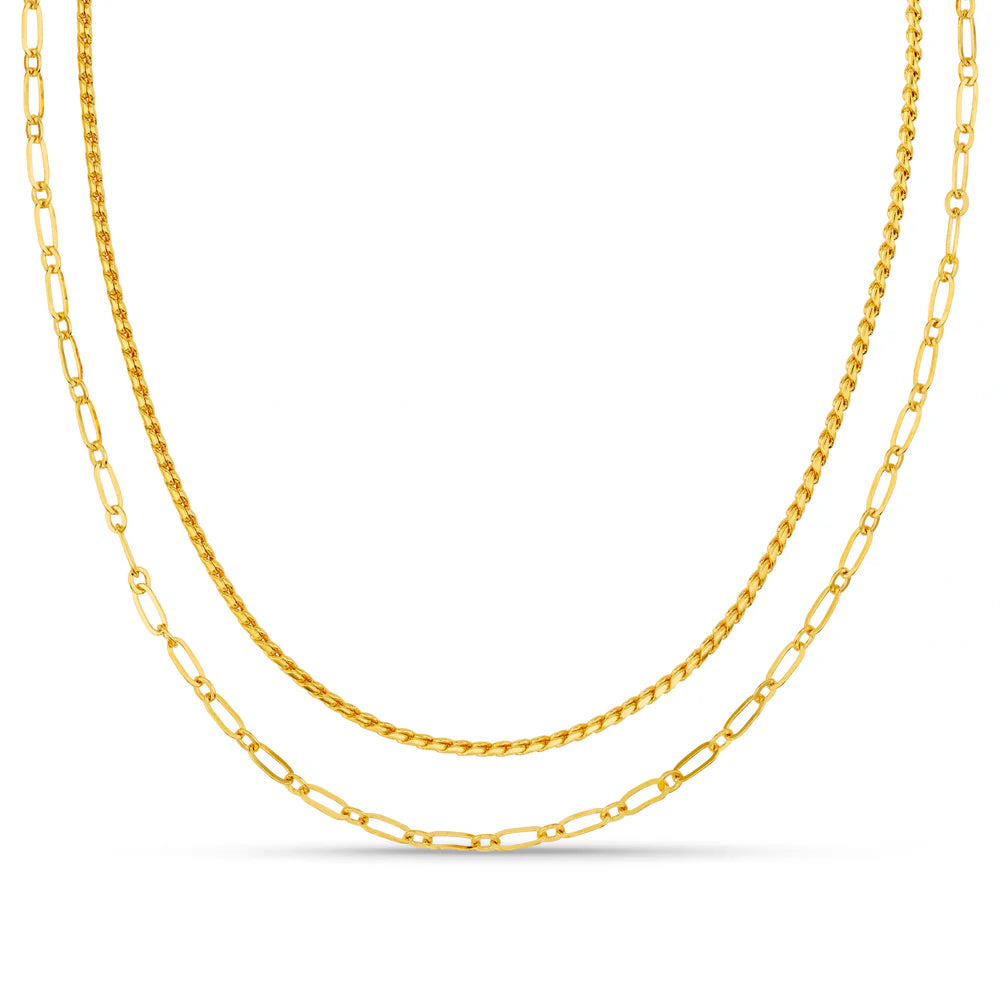 Open Link Chain 2-Row Halsband - Guld