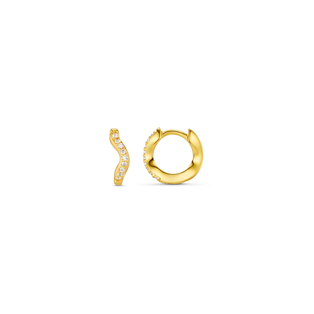 Fine Pave Wave Micro Hoop - Guld