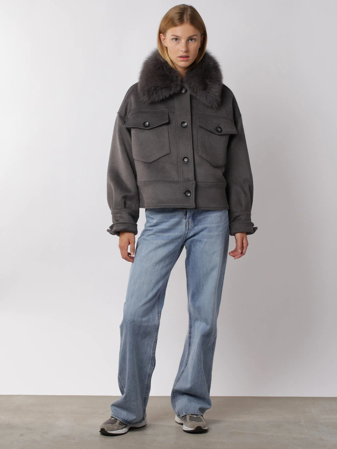 Charlie Jacket - Faux Fur - Wool Dark Grey