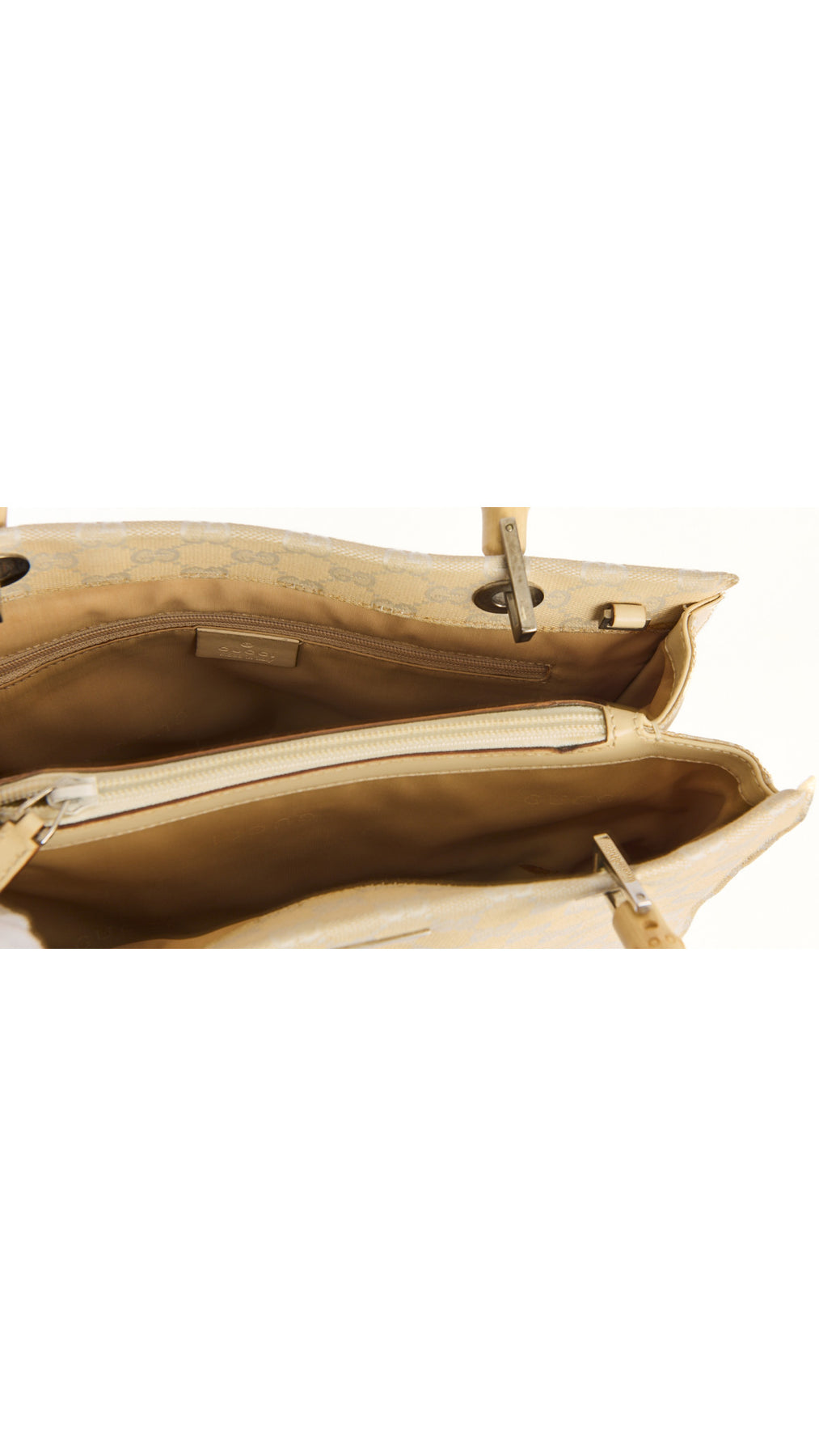 Gucci Monogram Bamboo Handle Tote Bag - Beige