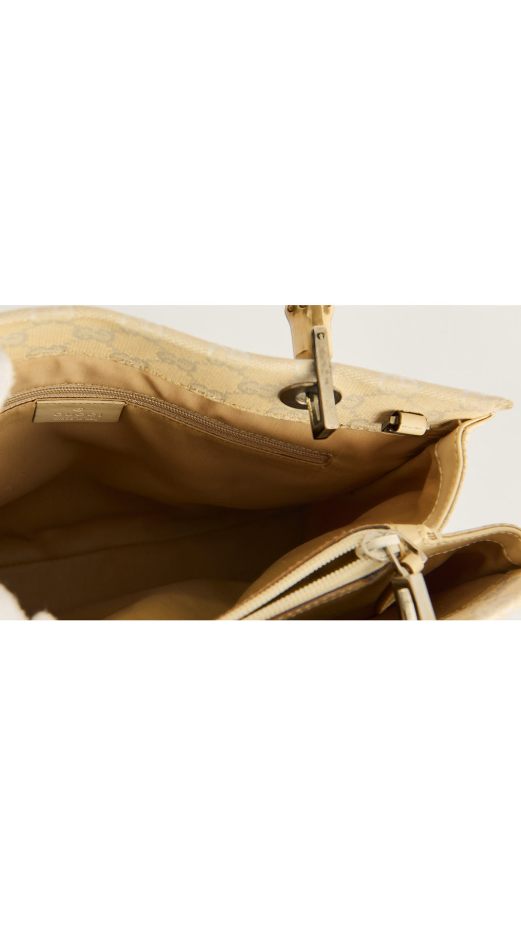 Gucci Monogram Bamboo Handle Tote Bag - Beige
