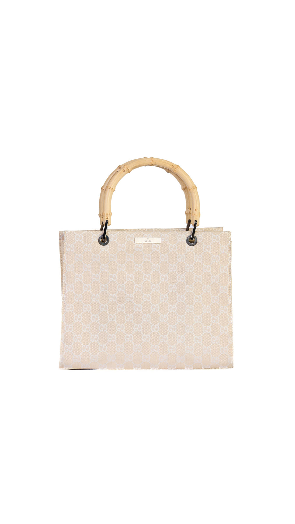 Gucci Monogram Bamboo Handle Tote Bag - Beige